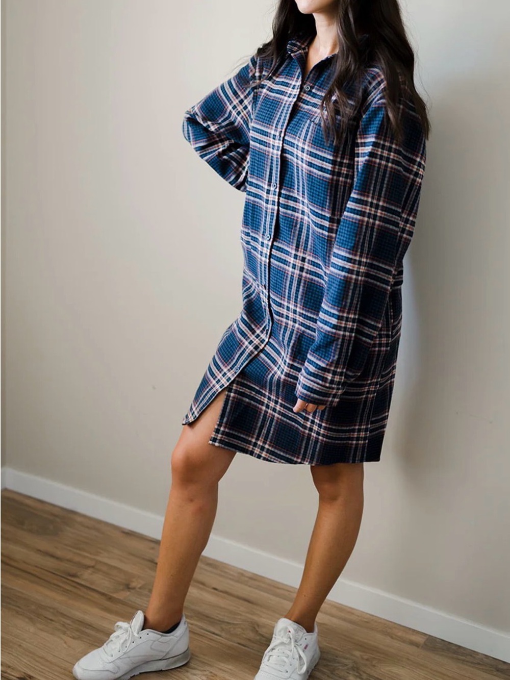 The Roster Cotton Flannel Plaid Shirt Dress